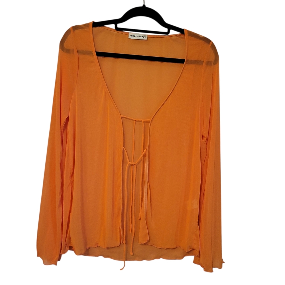 Dippin Daisies Hit the Highway Sheer Orange Tie Front Mesh Top | Beach Cover Up - Picture 3 of 8